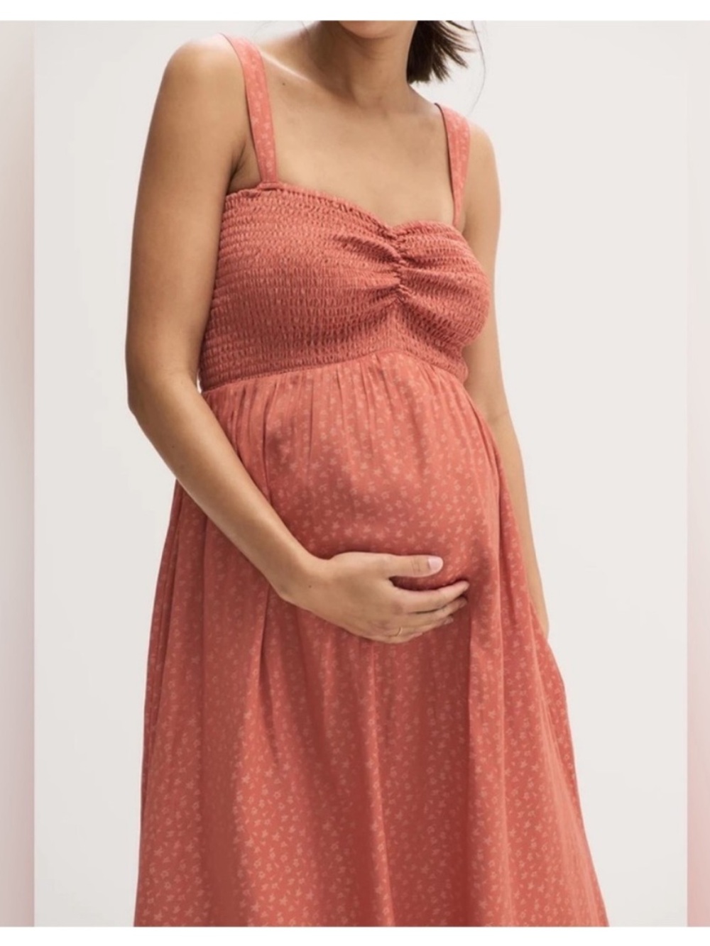 Hatch Maternity Coral smocked Midi Dress - Picture 2 of 15